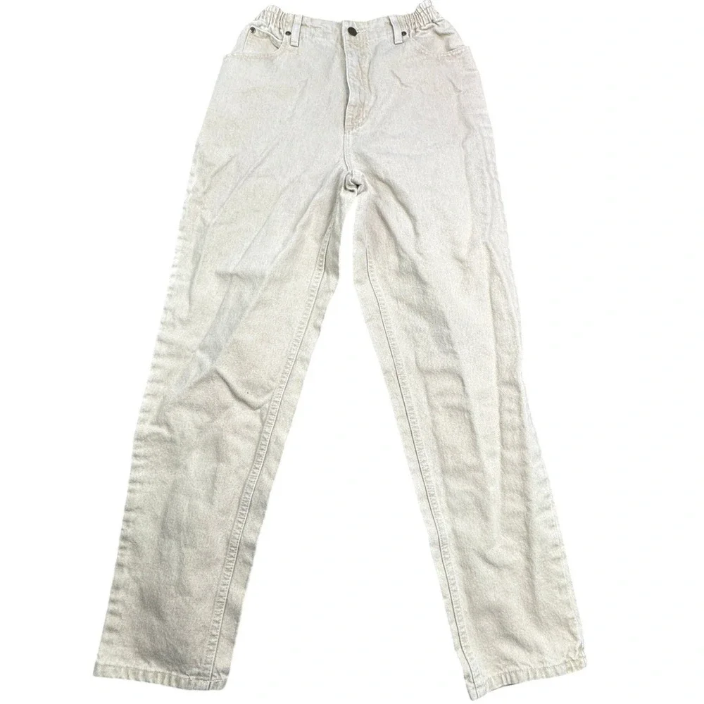 LL Bean‎ Original Fit Relaxed Jeans Womens 10 Tan High Rise Elastic Waist 90s